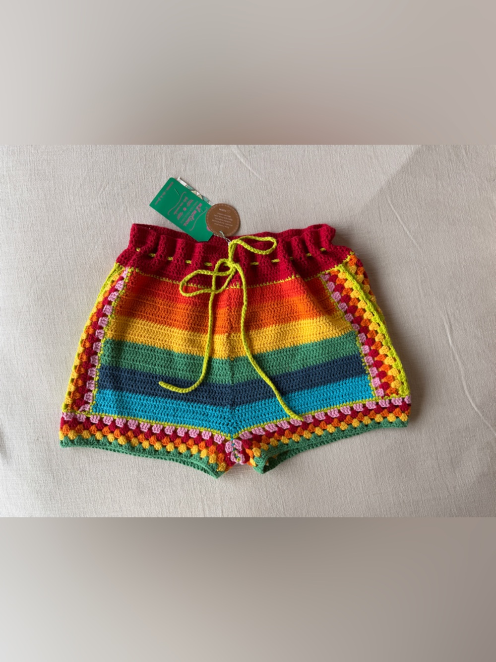 FARM Rio Adorable Crochet Rainbow Shorts 🌈✨ NWT Brazil 🇧🇷